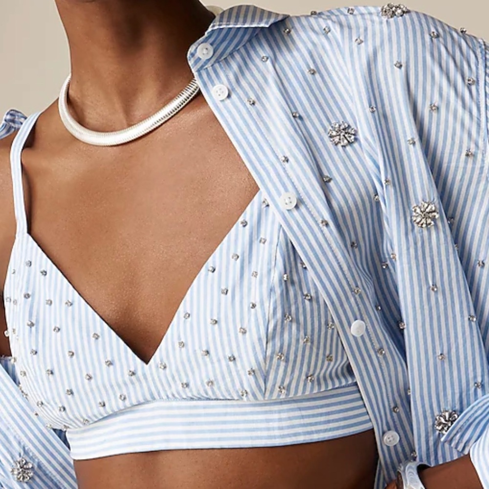 J Crew Collection Embellished Bra Top in Stripe Size 8 NWT